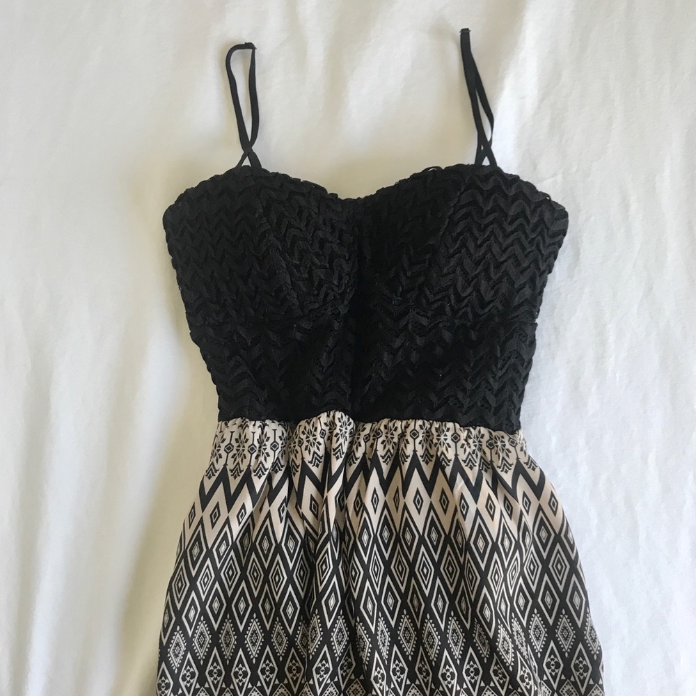 Black and Cream Maxi Dress with bow detail
